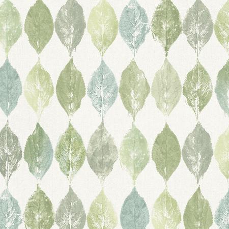 MANHATTAN COMFORT Norwich, Vinyl Fossil Leaf In Greens And Blues Wallpaper, 205 In X 33 Ft = 56 Sq Ft Norwich